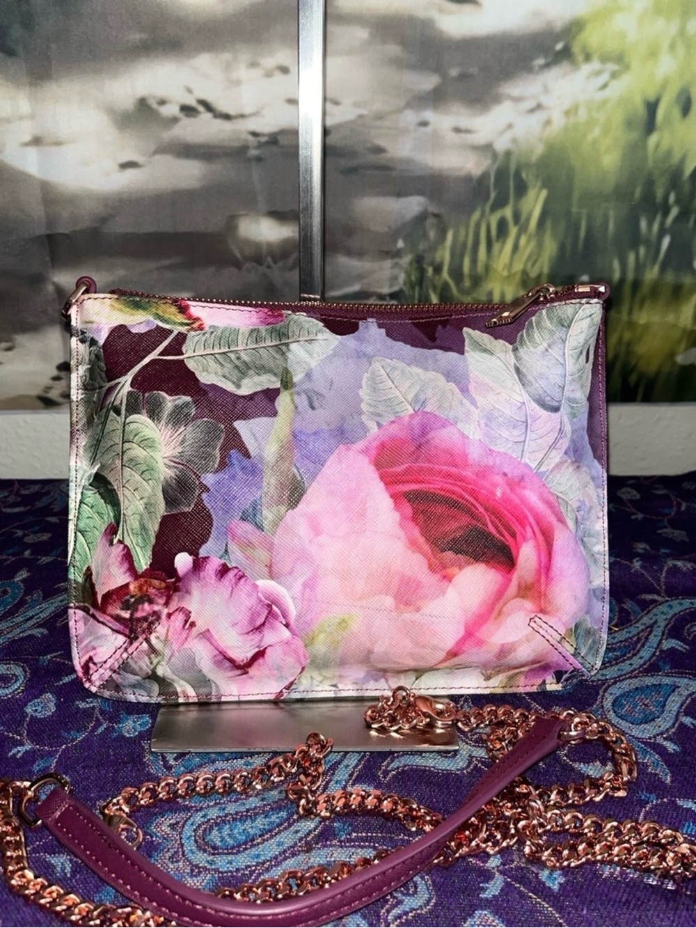 Ted Baker London Juxtapose Rose Floral Crossbody Bag With Rose Gold Chain